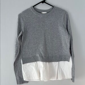 Gray Sweater with White Layered Hem